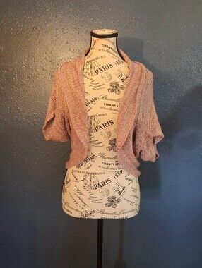 212 New York Womens Light Pink Open-Front Short Sleeve Knit Shrug Medium